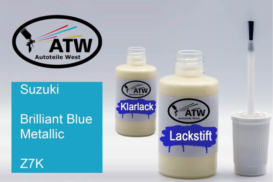 Suzuki, Brilliant Blue Metallic, Z7K: 20ml Lackstift + 20ml Klarlack - Set, von ATW Autoteile West.